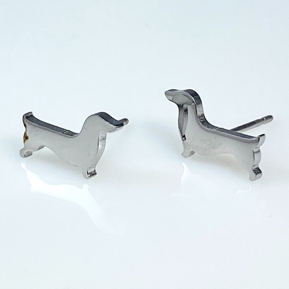 Tiny Dachshund Dog Stud Earrings Stainless Steel